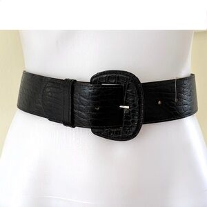 vintage black grainy faux leather wide belt new with tags
